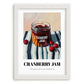 Cranberry Jam – on Striped Tablecloth, Jam Wall Poster, placed in minimal white frame