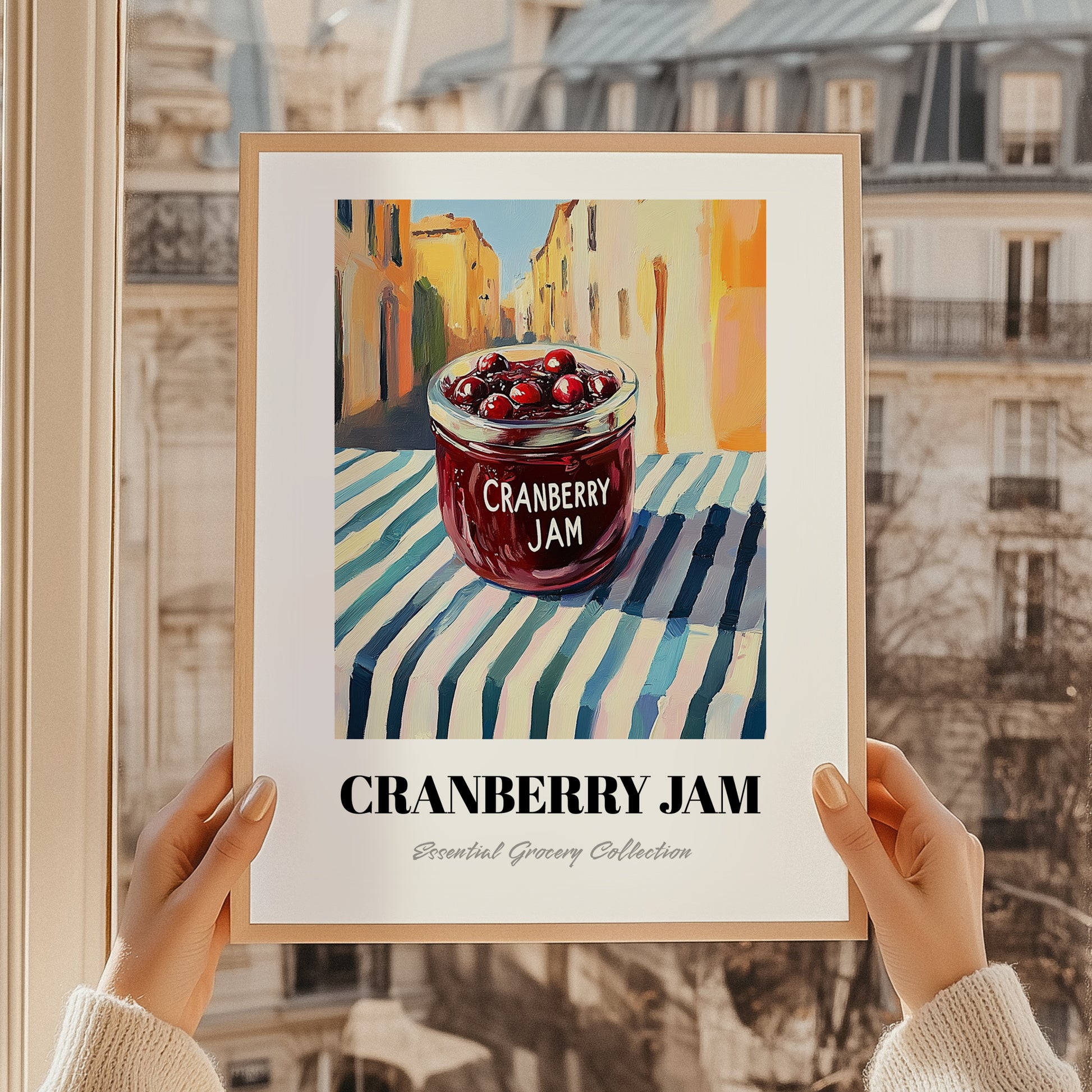 Cranberry Jam – Italian Street Café Scene, Jam Painting, styled in a charming Paris street view
