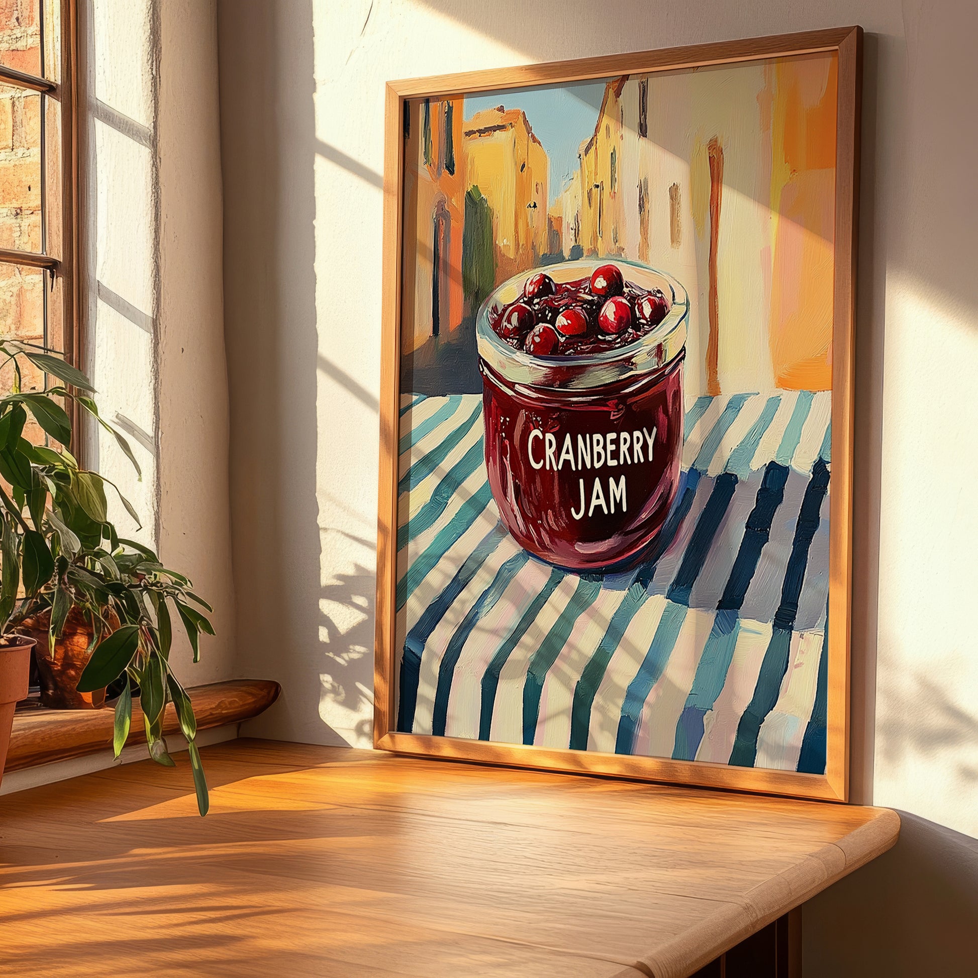 Cranberry Jam – Italian Street Café Scene, Jam Painting, clean layout with no caption