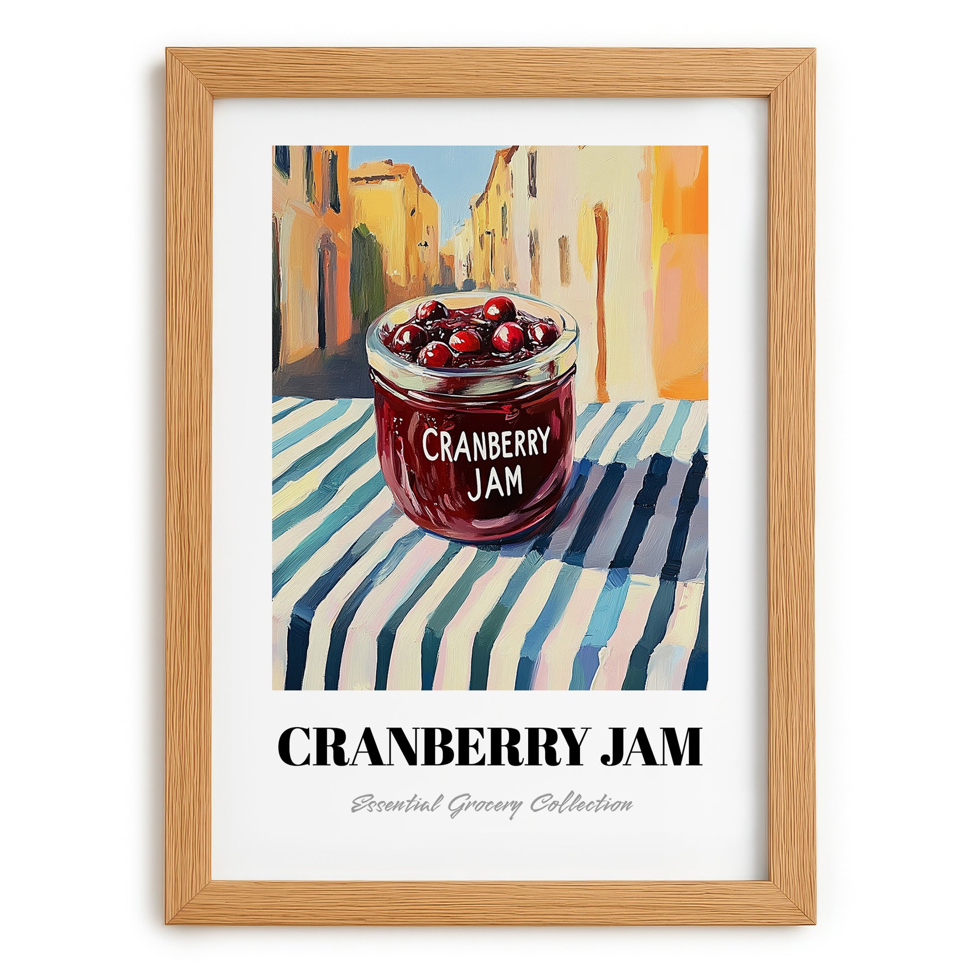 Cranberry Jam – Italian Street Café Scene, Jam Painting, set in oak frame