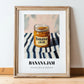 Banana Jam – on Striped Tablecloth, Jam Still Life, in wooden frame leaning on the floor