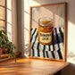 Banana Jam – on Striped Tablecloth, Jam Still Life, clean layout with no caption