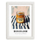 Banana Jam – on Striped Tablecloth, Jam Still Life, placed in minimal white frame