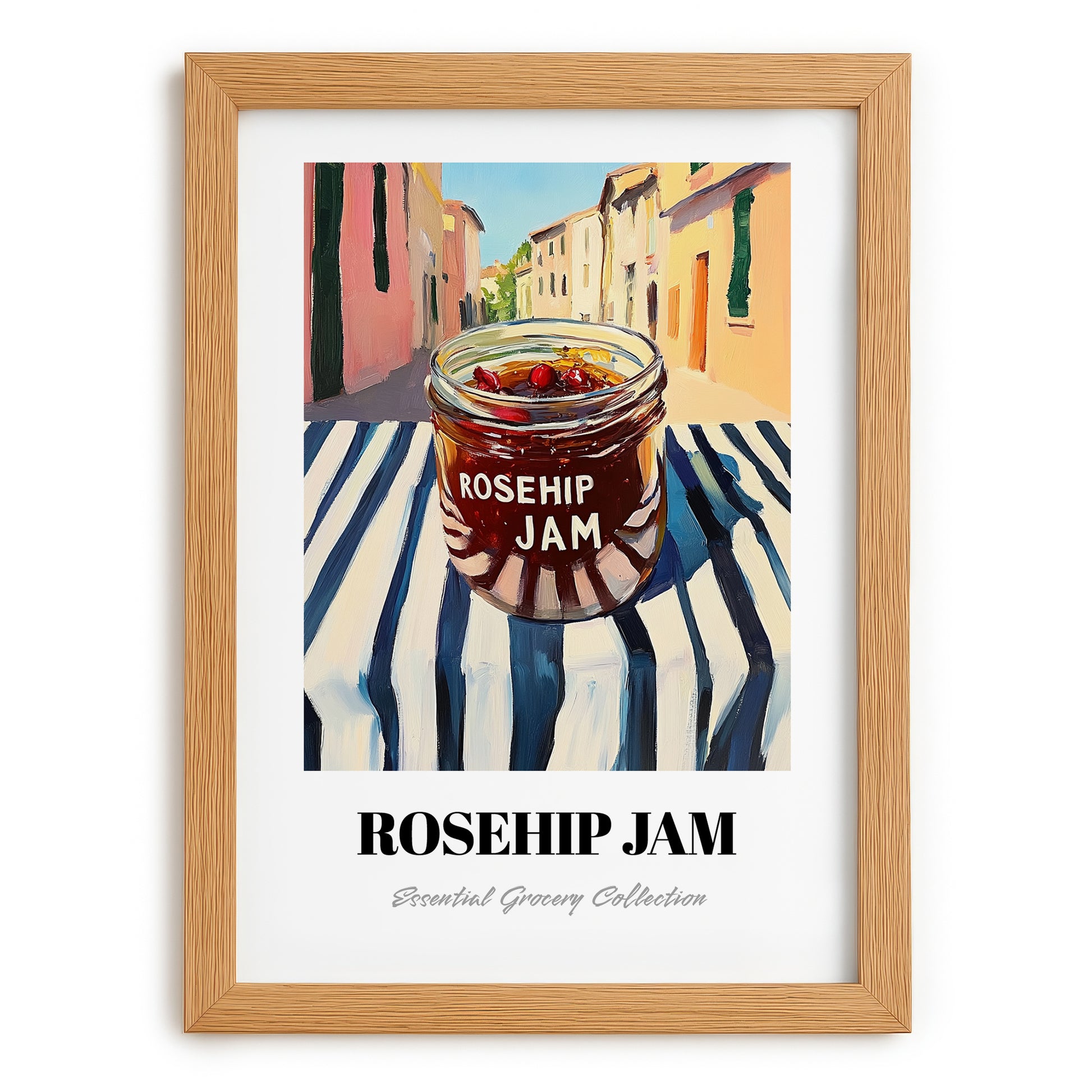 Rosehip Jam – Italian Urban Café Scene, Jam Illustration, set in oak frame