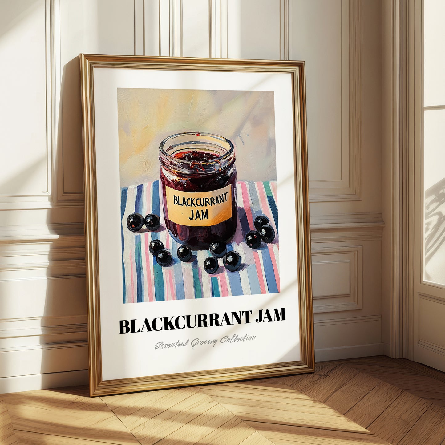 Blackcurrant Jam – on Striped Tablecloth, Jam Wall Decor