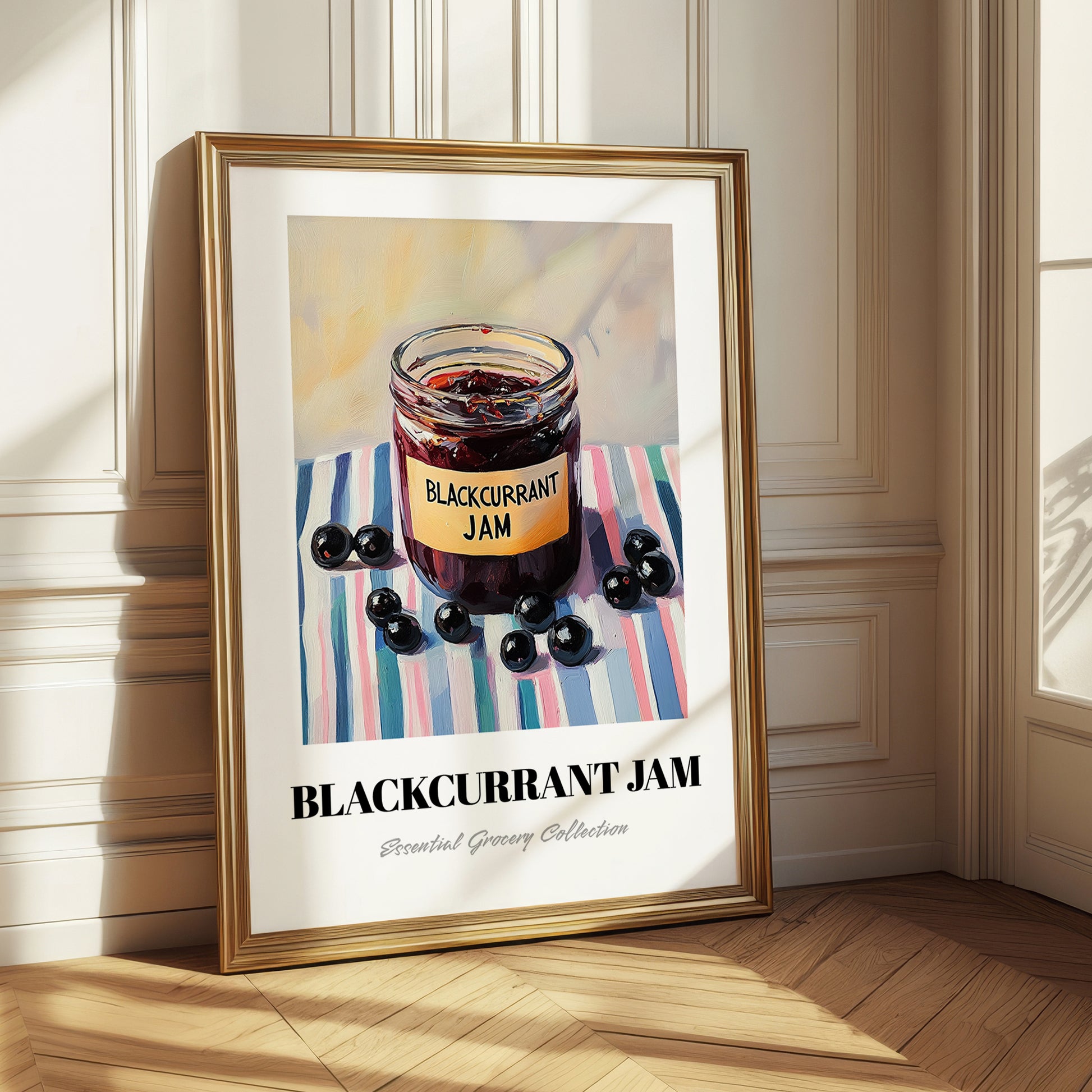 Blackcurrant Jam – on Striped Tablecloth, Jam Wall Decor