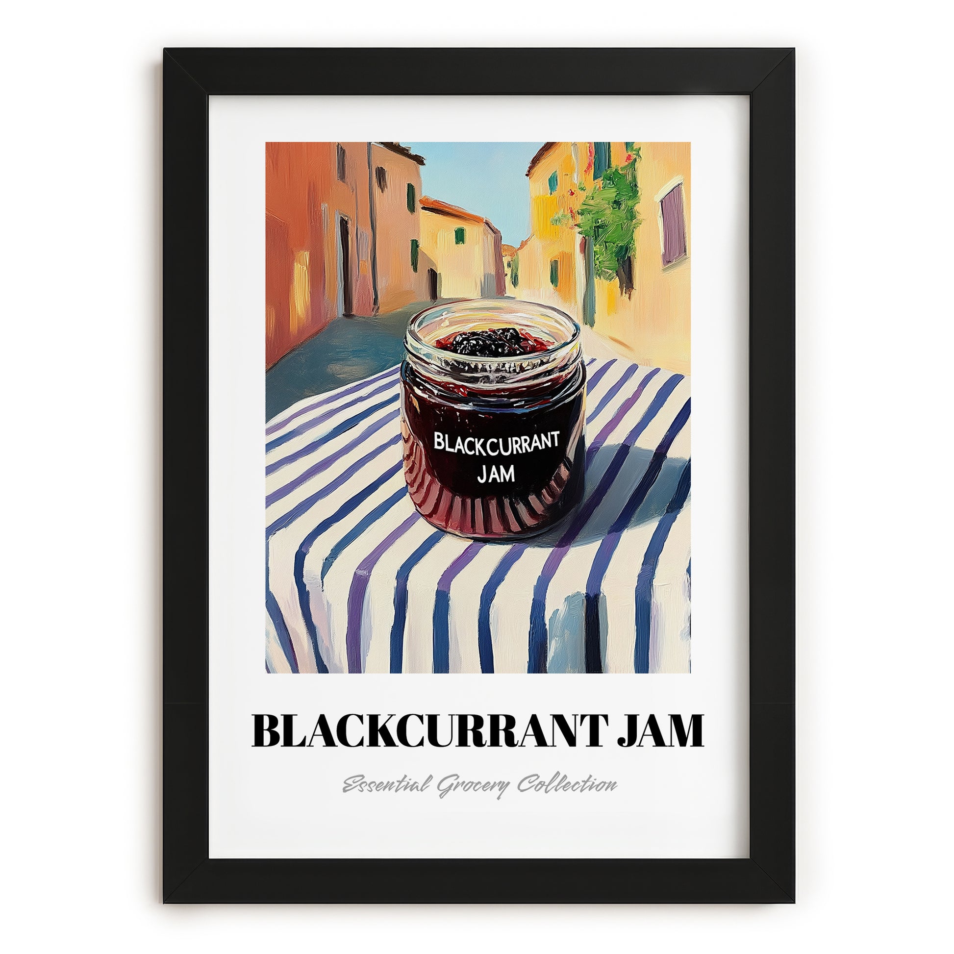 Blackcurrant Jam – Italian Urban Café Scene, Jam Wall Illustration, in sleek black frame