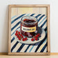 Redcurrant Jam – on Striped Tablecloth, Jam Wall Art, no-text version framed in wood
