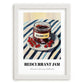 Redcurrant Jam – on Striped Tablecloth, Jam Wall Art, placed in minimal white frame