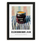 Elderberry Jam – on Striped Tablecloth, Jam Poster, in sleek black frame
