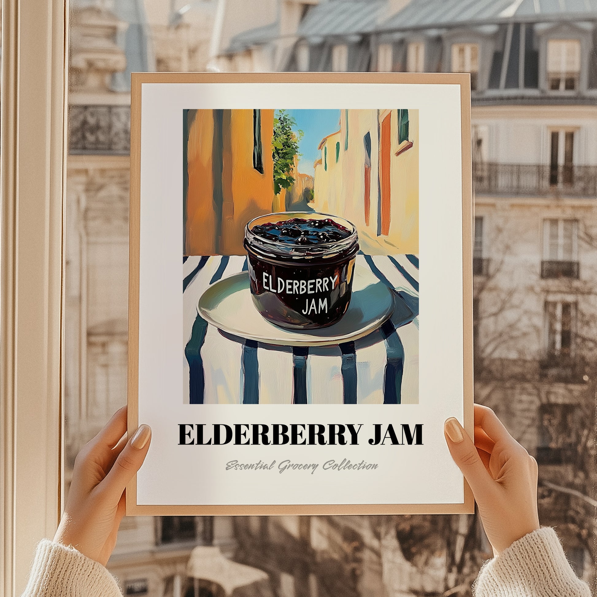 Elderberry Jam – Italian Outdoor Café Scene, Jam Painting, styled in a charming Paris street view
