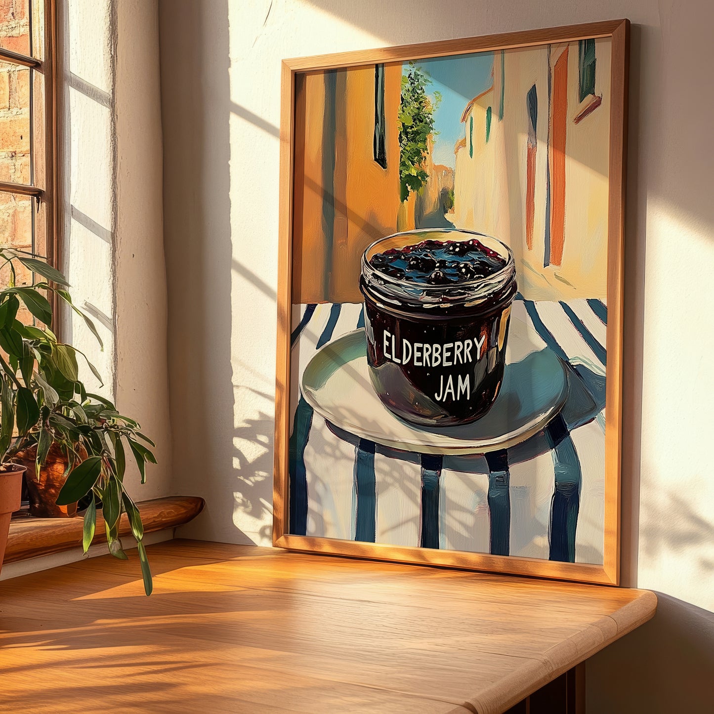 Elderberry Jam – Italian Outdoor Café Scene, Jam Painting, clean layout with no caption