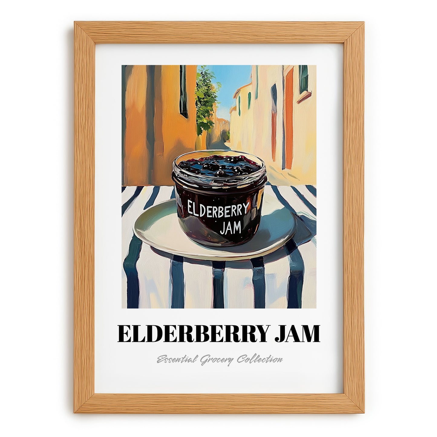Elderberry Jam – Italian Outdoor Café Scene, Jam Painting, set in oak frame