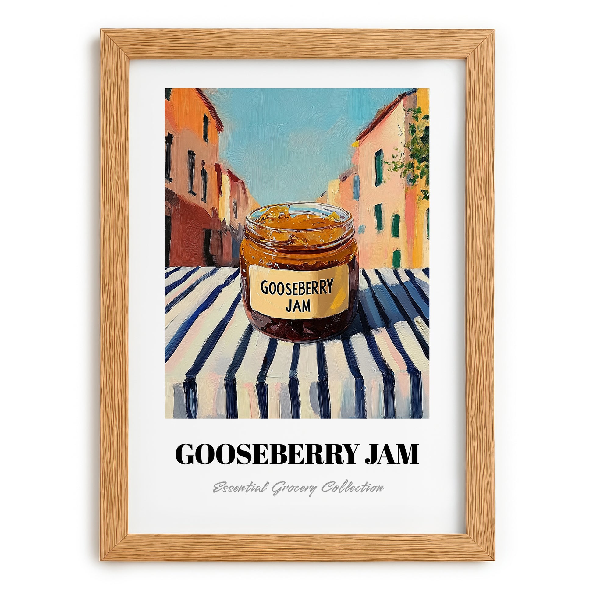 Gooseberry Jam – Italian Café on the Corner, Jam Wall Decor, set in oak frame
