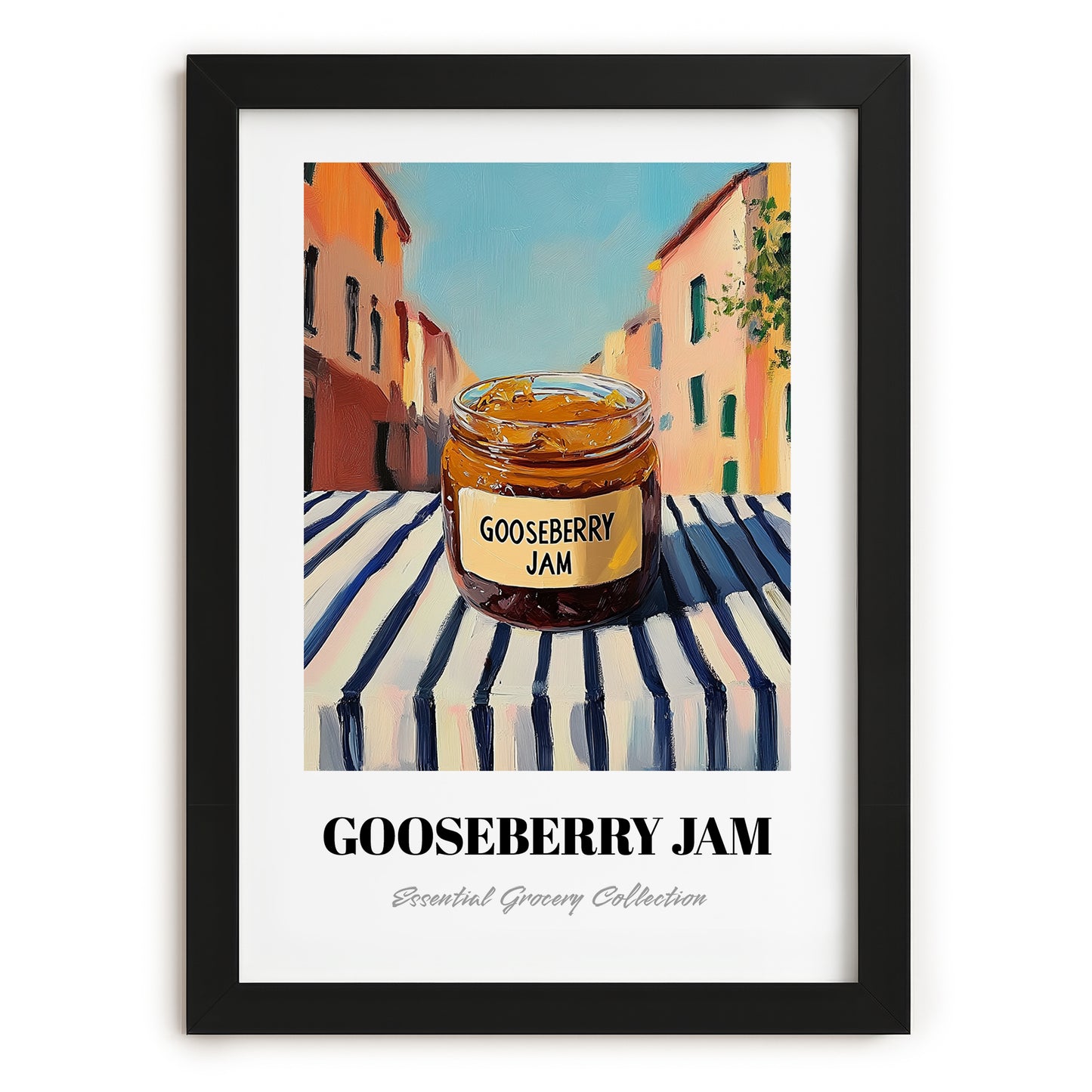 Gooseberry Jam – Italian Café on the Corner, Jam Wall Decor, in sleek black frame