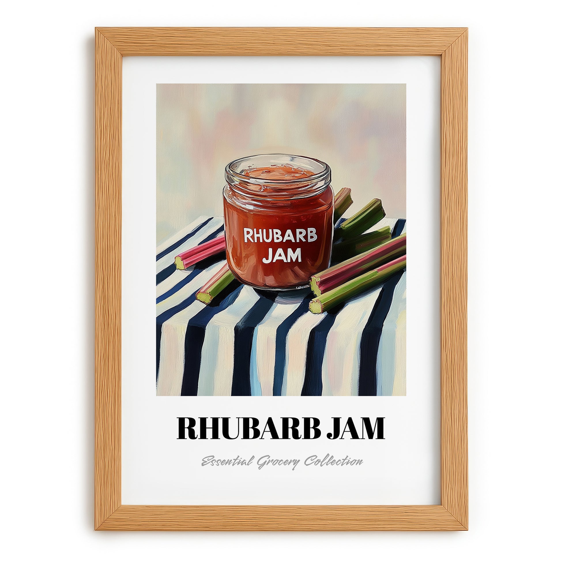 Rhubarb Jam – on Striped Tablecloth, Jam Wall Painting, set in oak frame