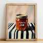Tomato Jam – on Striped Tablecloth, Jam Painting, no-text version framed in wood