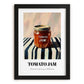 Tomato Jam – on Striped Tablecloth, Jam Painting, in sleek black frame