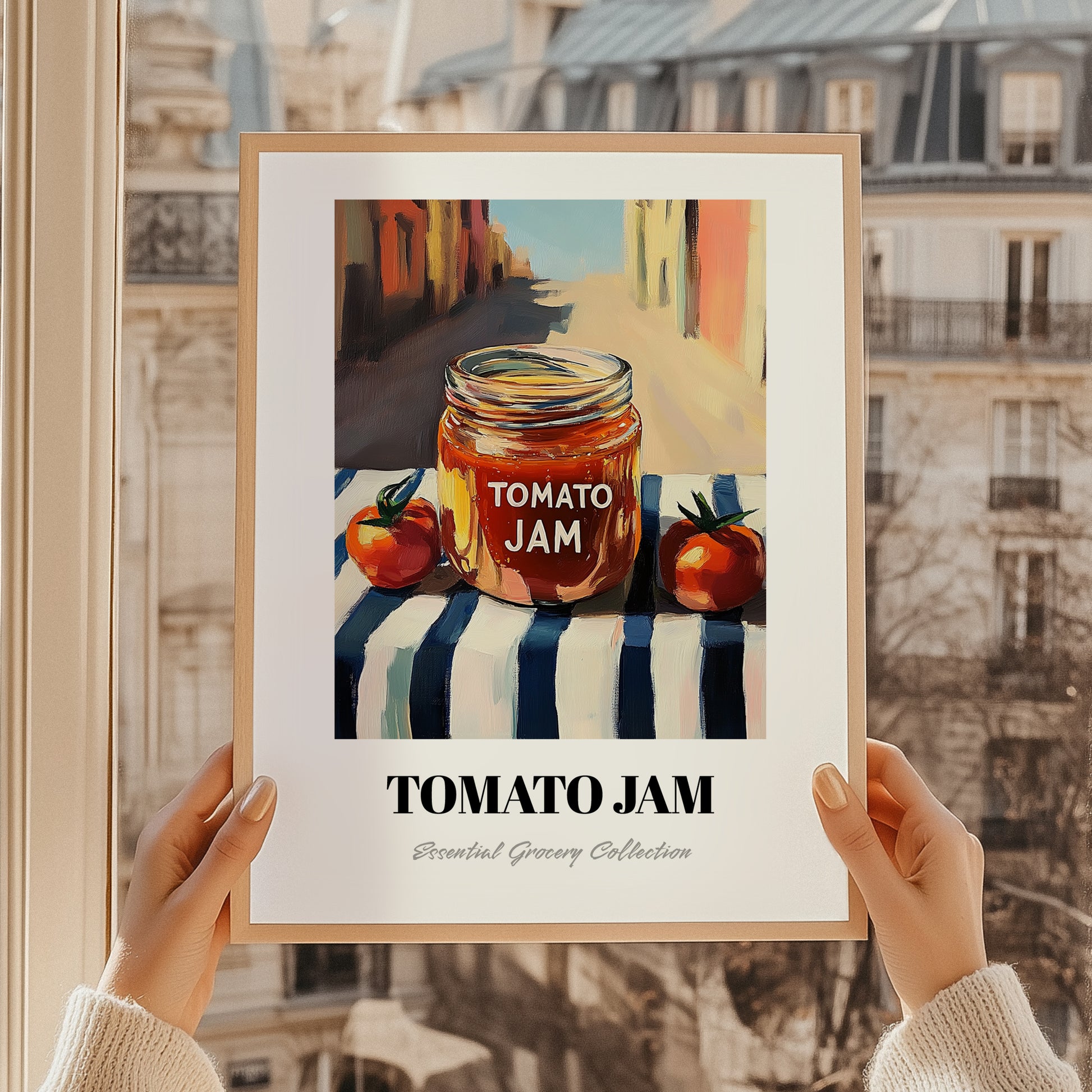 Tomato Jam – Italian Outdoor Café Scene, Jam Wall Decor, styled in a charming Paris street view