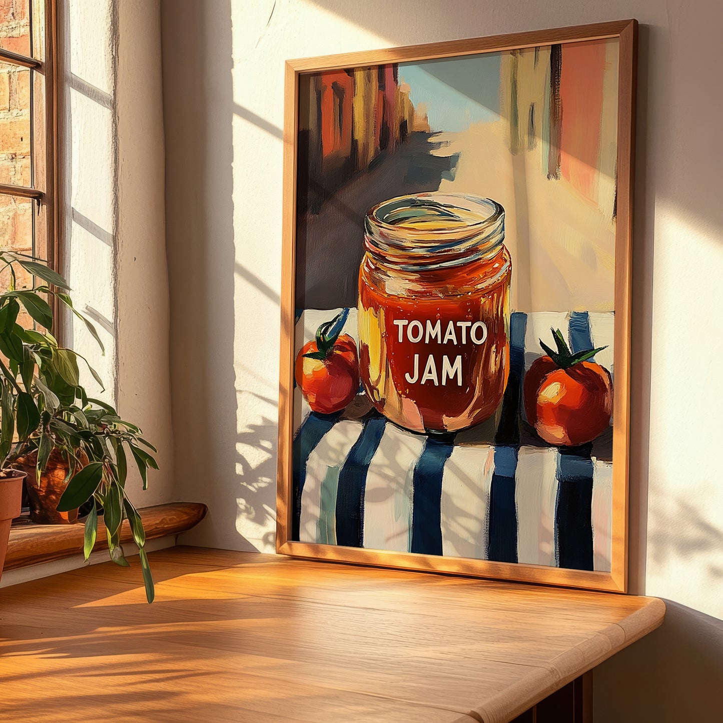 Tomato Jam – Italian Outdoor Café Scene, Jam Wall Decor, clean layout with no caption