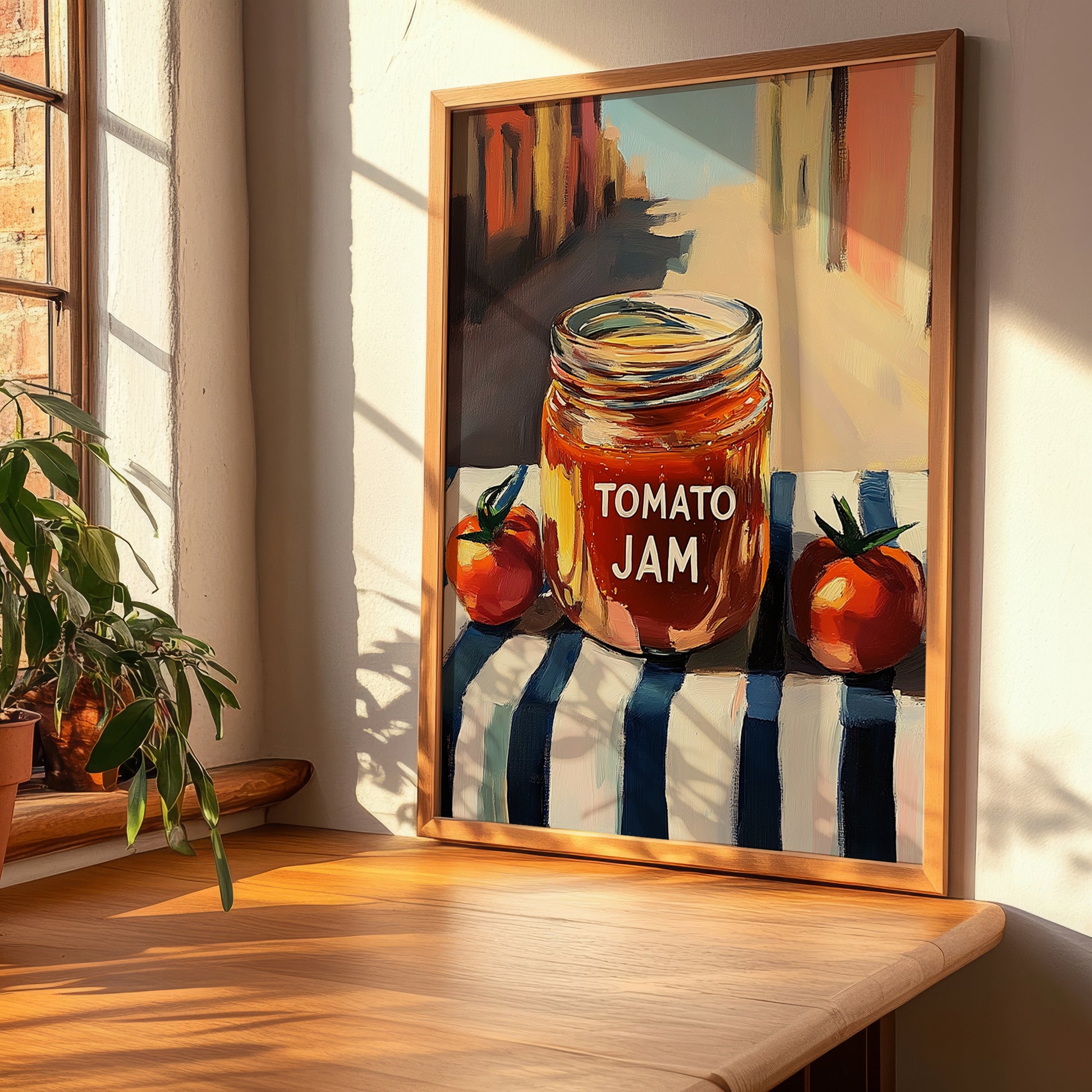 Tomato Jam – Italian Outdoor Café Scene, Jam Wall Decor, clean layout with no caption