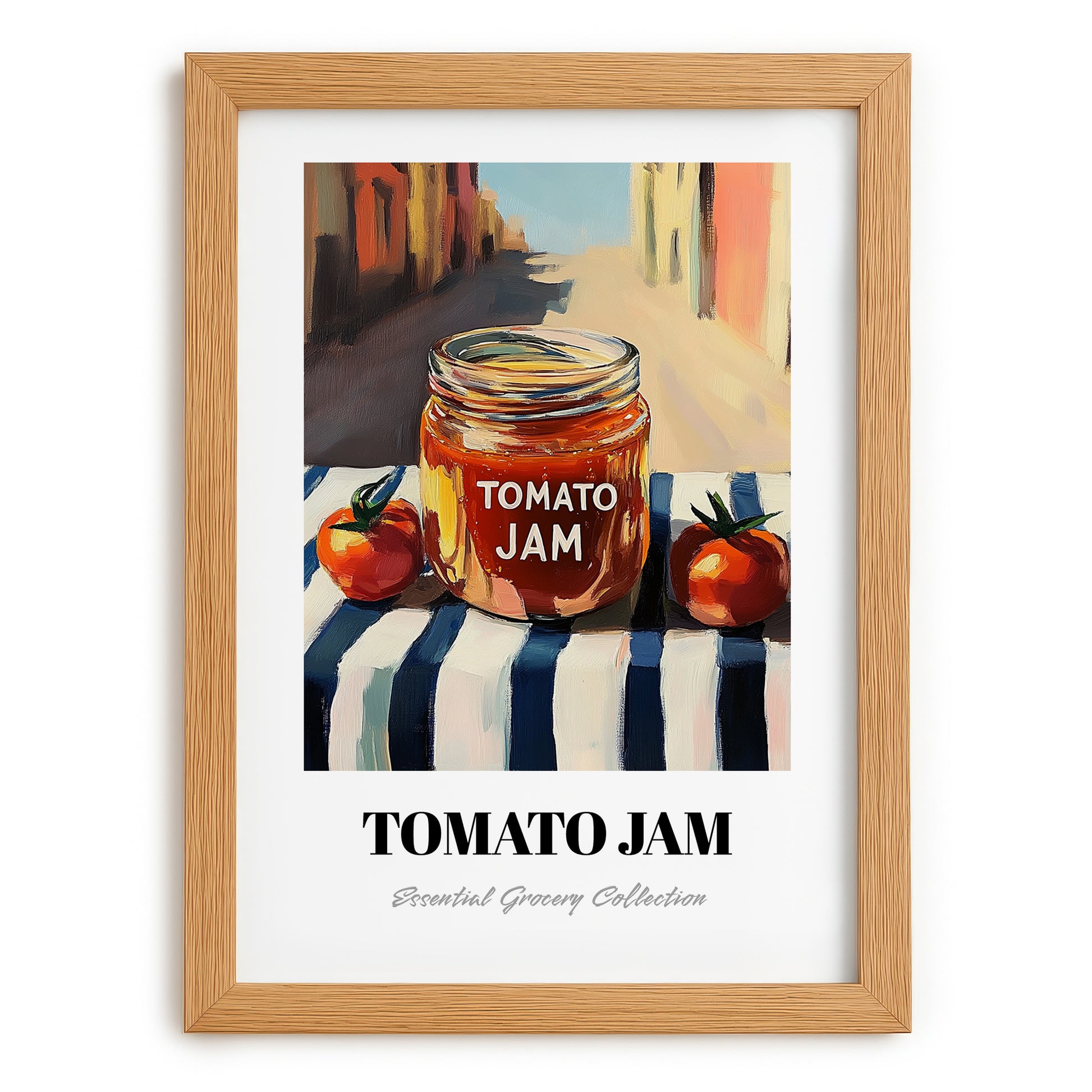 Tomato Jam – Italian Outdoor Café Scene, Jam Wall Decor, set in oak frame