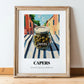 Capers – Italian Urban Café Scene, Canned Vegetables Painting, in wooden frame leaning on the floor