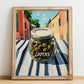 Capers – Italian Urban Café Scene, Canned Vegetables Painting, no-text version framed in wood