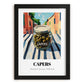 Capers – Italian Urban Café Scene, Canned Vegetables Painting, in sleek black frame