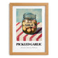 Pickled Garlic – on Striped Tablecloth, Canned Vegetables Still Life, set in oak frame