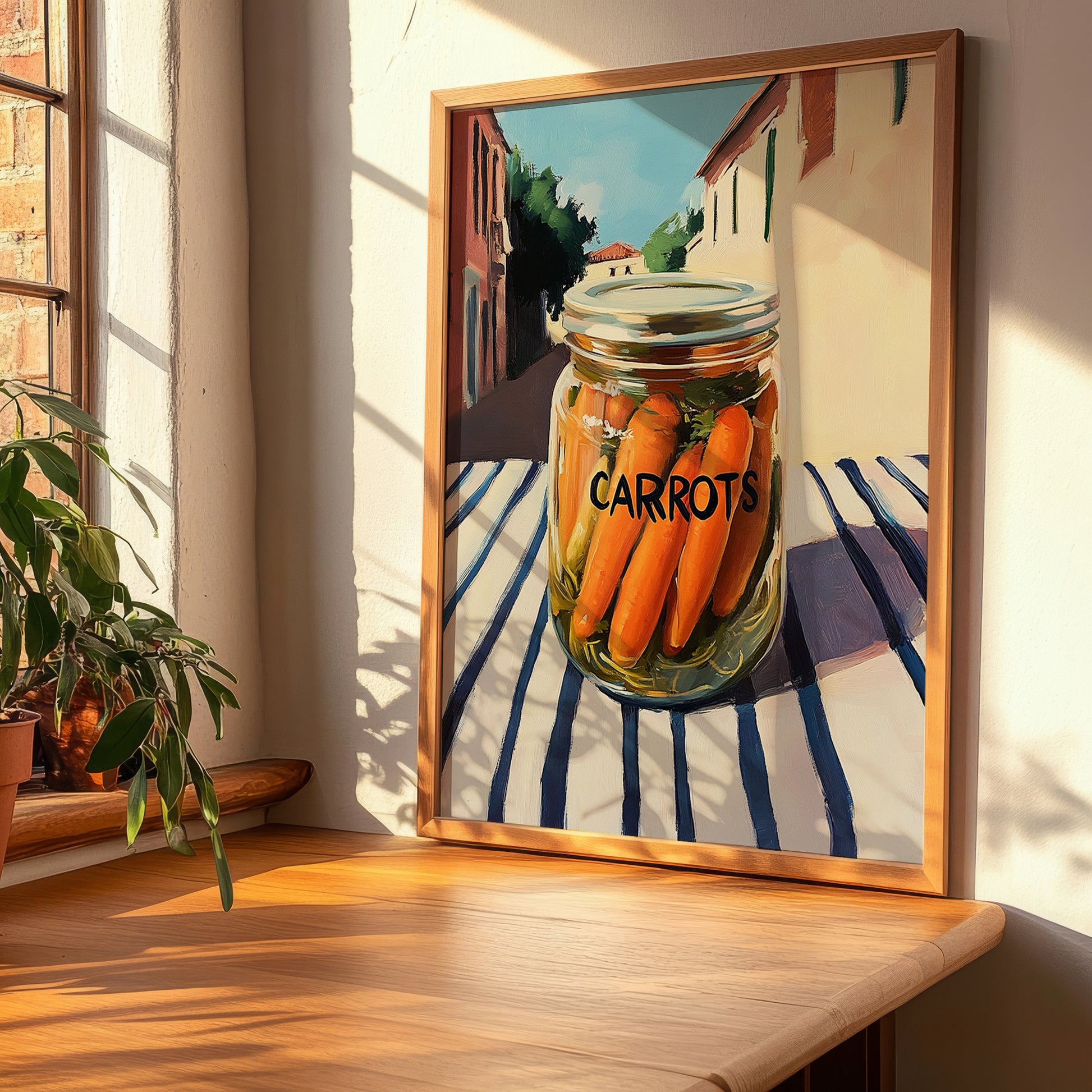 Pickled Carrots – Italian Urban Café Scene, Canned Vegetables Still Life, clean layout with no caption