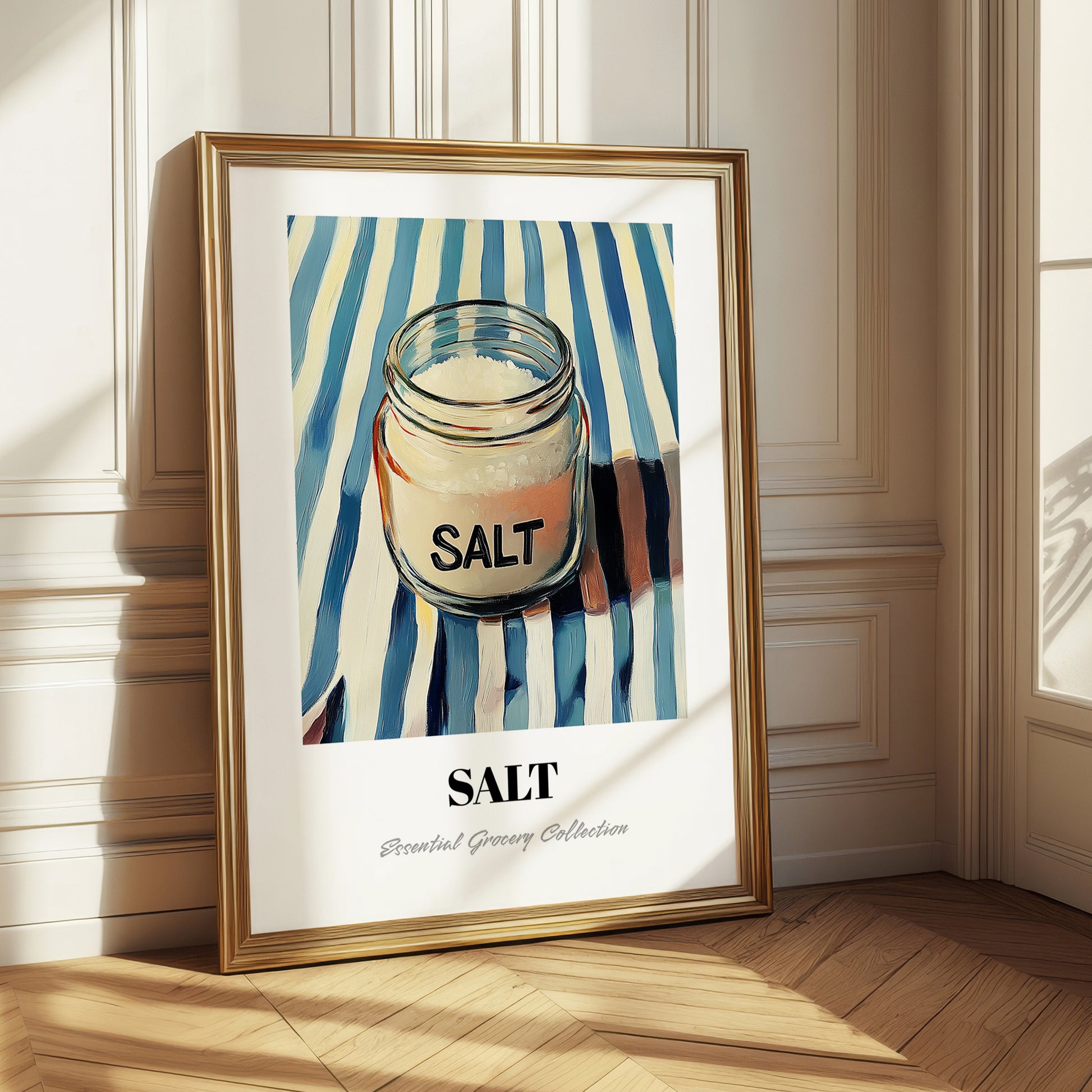 Salt – on Striped Tablecloth, Spices Art