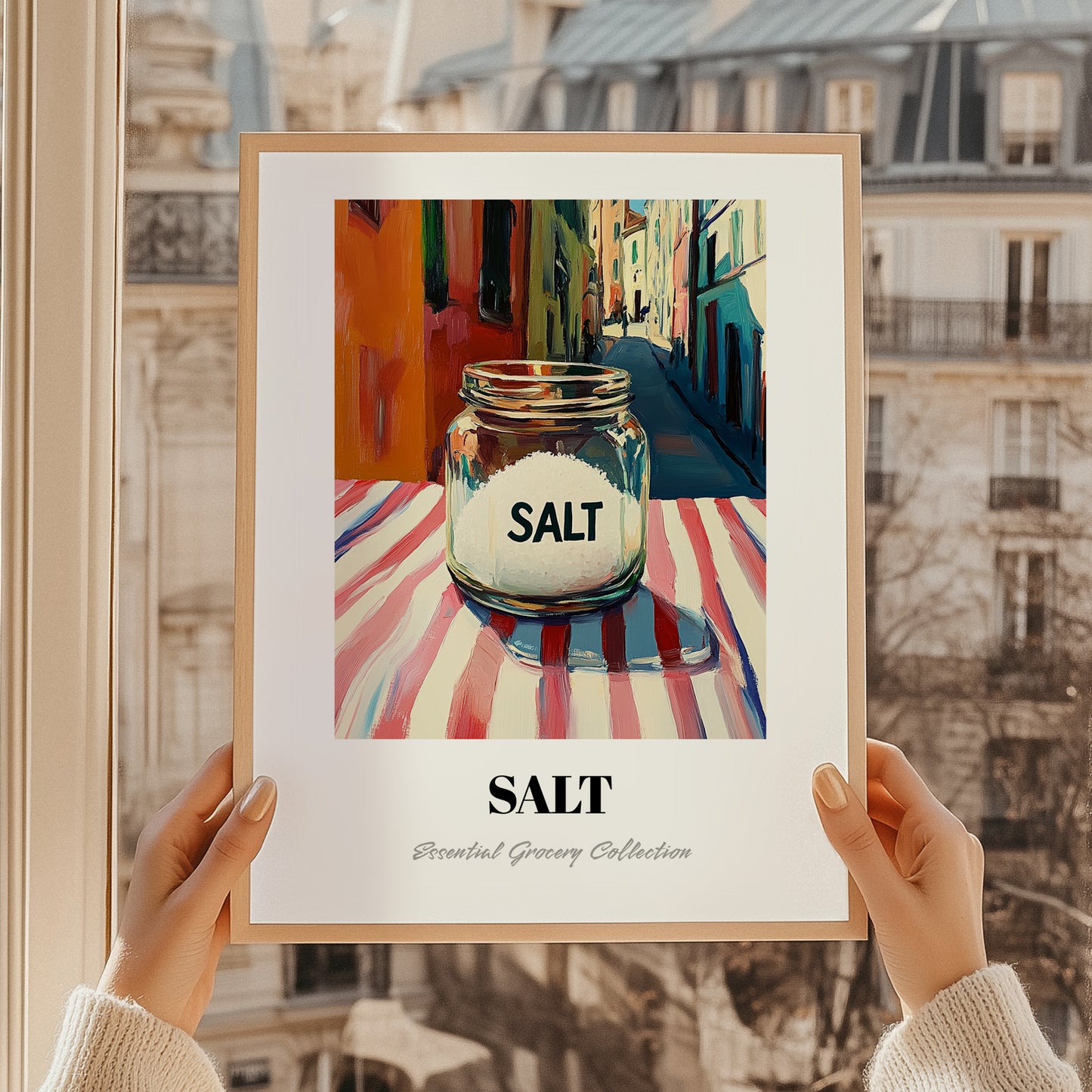 Salt – Italian Outdoor Café Scene, Spices Still Life, styled in a charming Paris street view