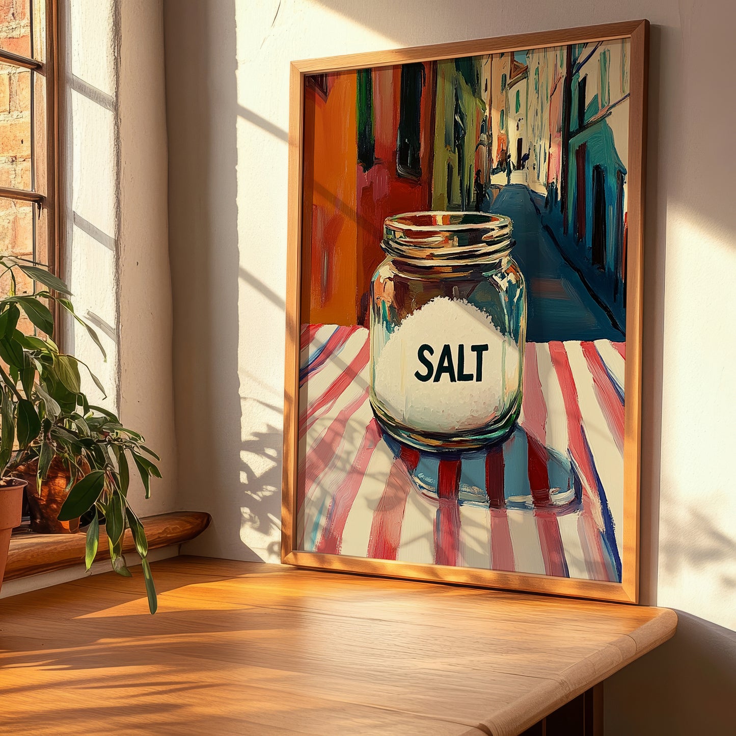 Salt – Italian Outdoor Café Scene, Spices Still Life, clean layout with no caption