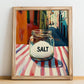 Salt – Italian Outdoor Café Scene, Spices Still Life, no-text version framed in wood