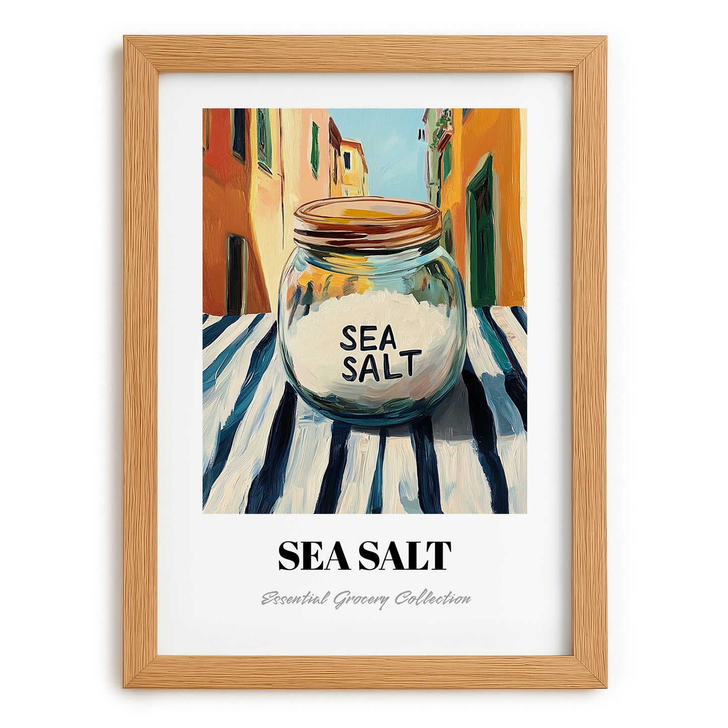 Sea Salt – Italian Café on the Corner, Spices Painting, set in oak frame