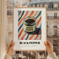Black Pepper – on Striped Tablecloth, Spices Wall Decor, styled in a charming Paris street view