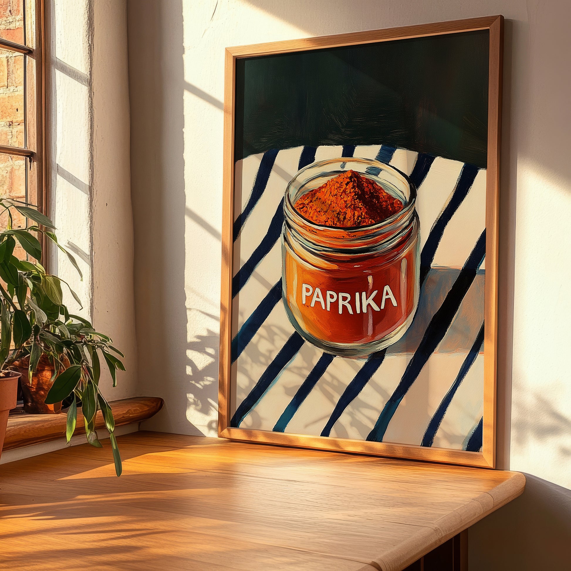 Paprika – on Striped Tablecloth, Spices Wall Decor, clean layout with no caption