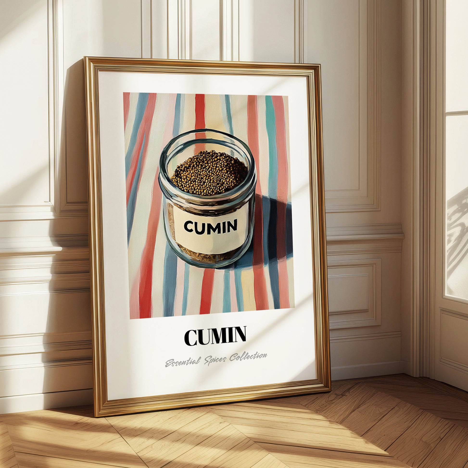 Cumin – on Striped Tablecloth, Spices Painting