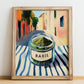 Basil – Italian Outdoor Café Scene, Spices Painting, no-text version framed in wood