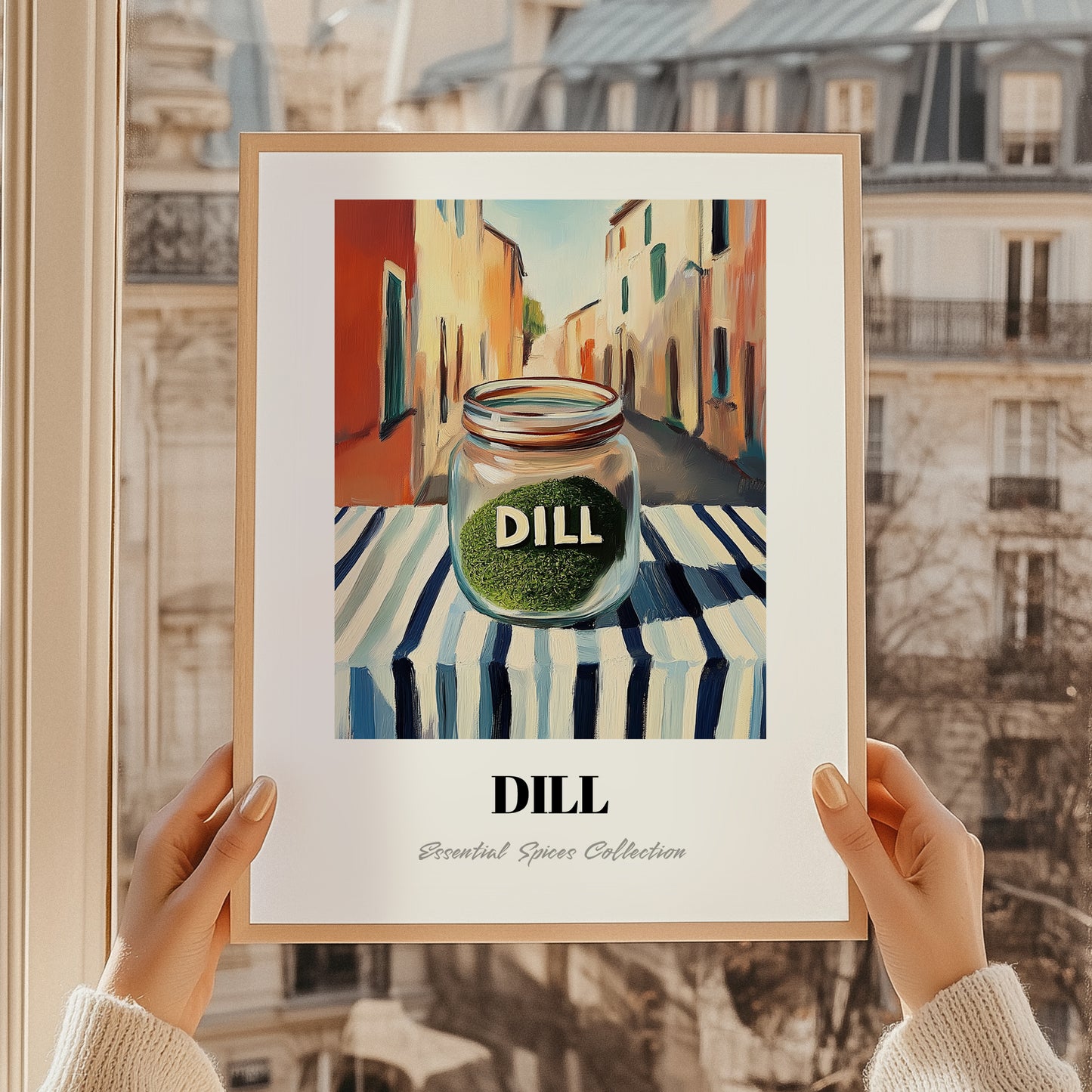Dill – Italian Café on the Corner, Spices Poster, styled in a charming Paris street view