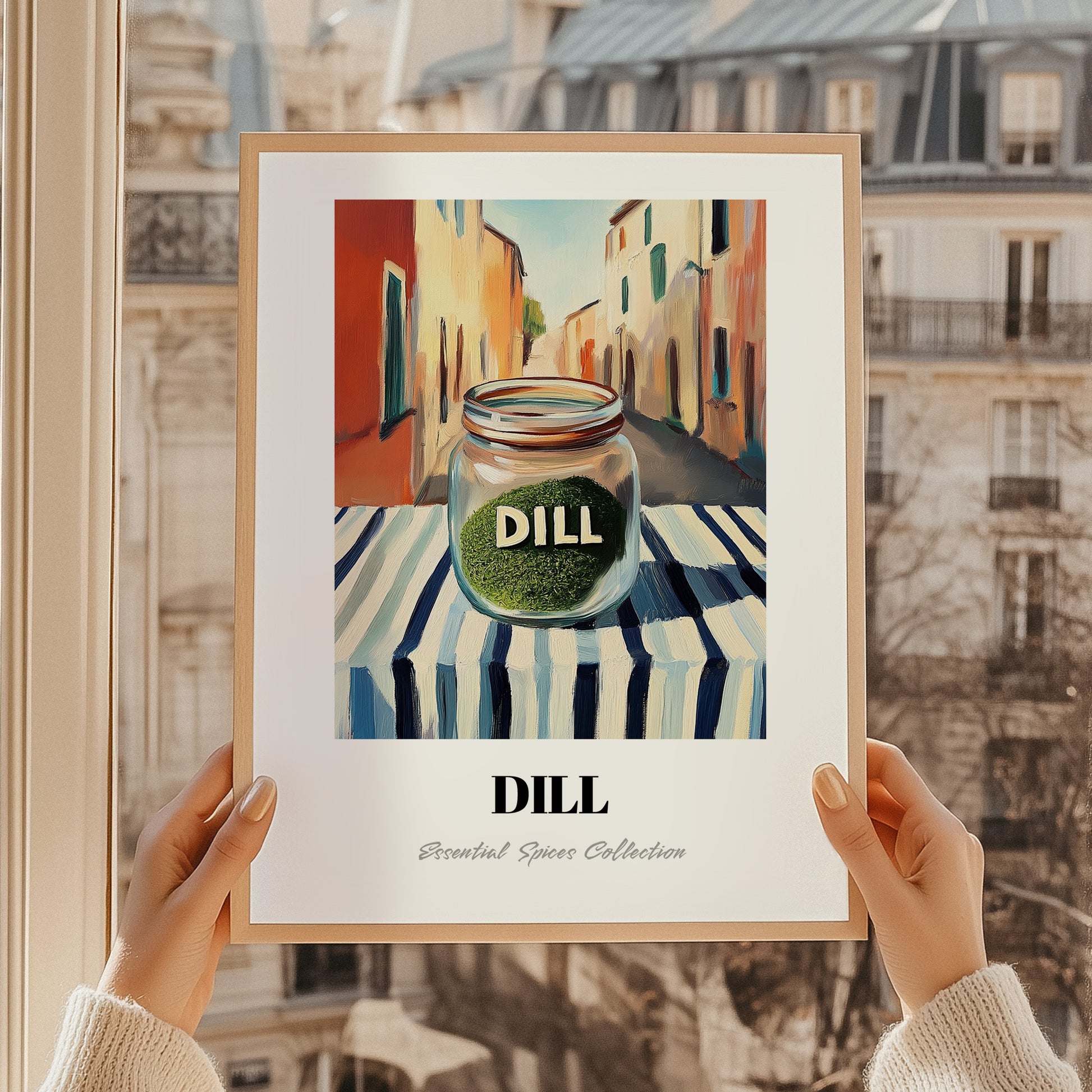 Dill – Italian Café on the Corner, Spices Poster, styled in a charming Paris street view