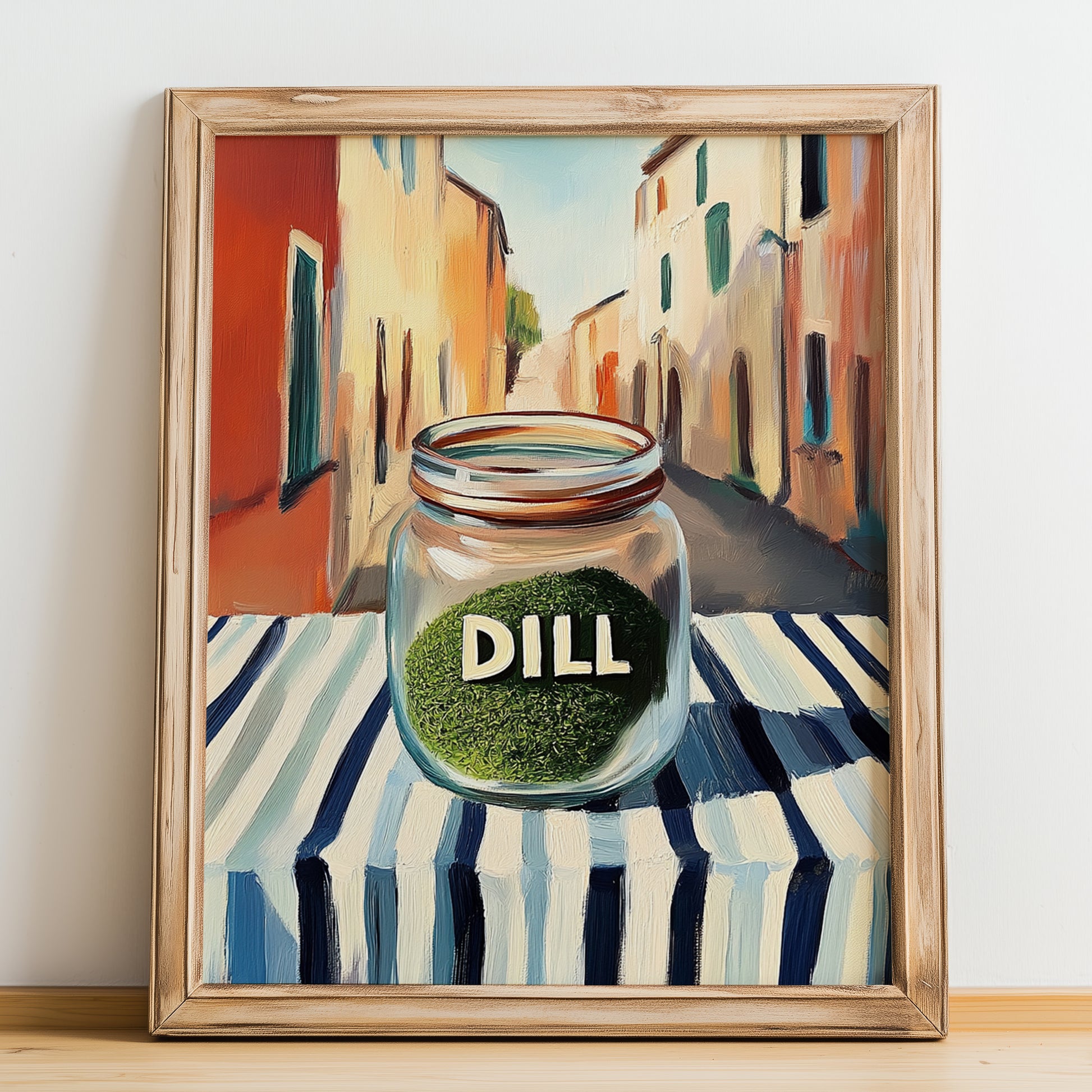 Dill – Italian Café on the Corner, Spices Poster, no-text version framed in wood