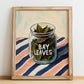 Bay Leaves – on Striped Tablecloth, Spices Wall Decor, no-text version framed in wood
