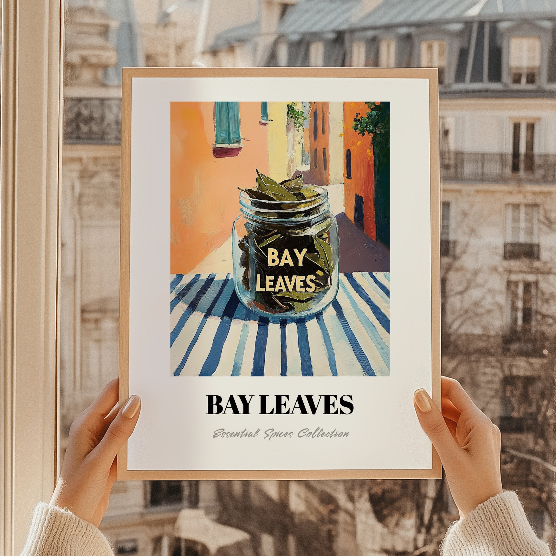 Bay Leaves – Italian Café on the Corner, Spices Illustration, styled in a charming Paris street view