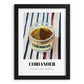 Coriander – on Striped Tablecloth, Spices Poster, in sleek black frame
