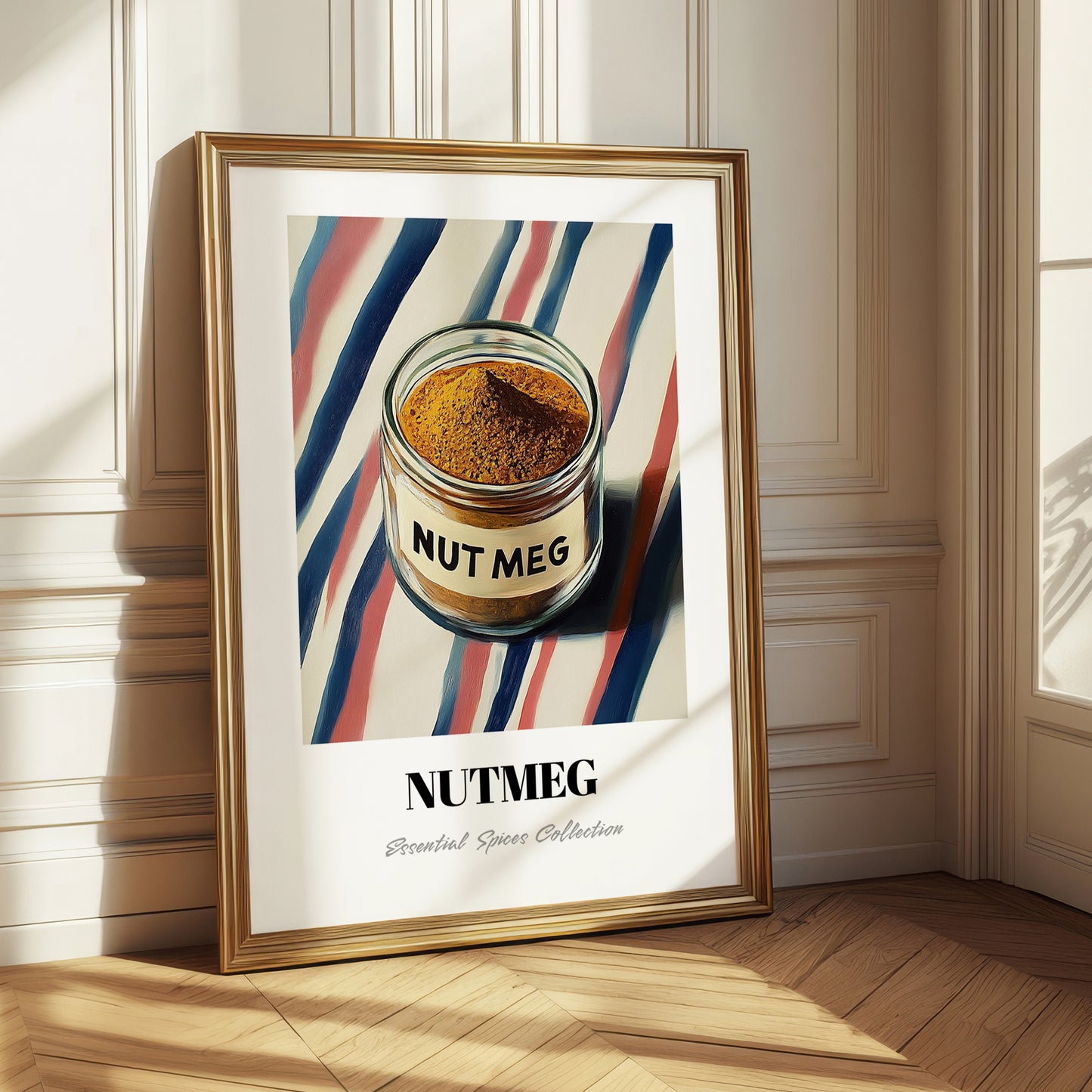 Nutmeg – on Striped Tablecloth, Spices Illustration
