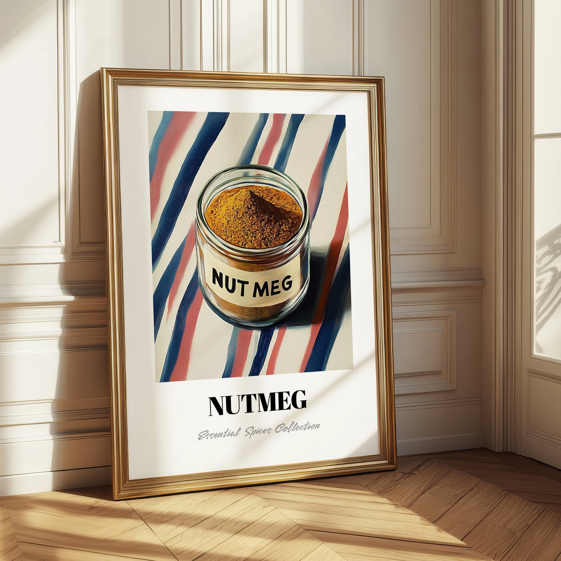 Nutmeg – on Striped Tablecloth, Spices Illustration