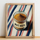 Nutmeg – on Striped Tablecloth, Spices Illustration, no-text version framed in wood