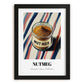 Nutmeg – on Striped Tablecloth, Spices Illustration, in sleek black frame